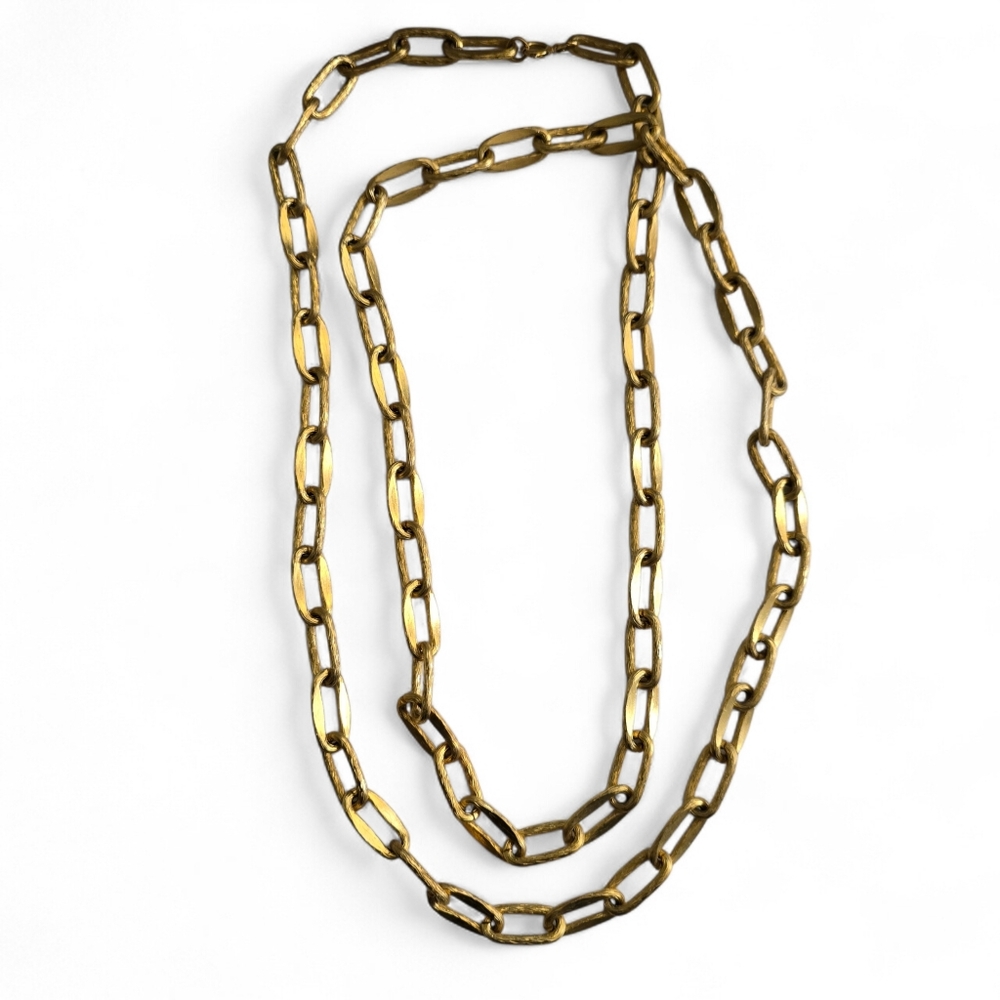 Vintage Gold-Tone Elongated Link Chain Necklace – 23" – Statement Layering Piece - Picture 1 of 4